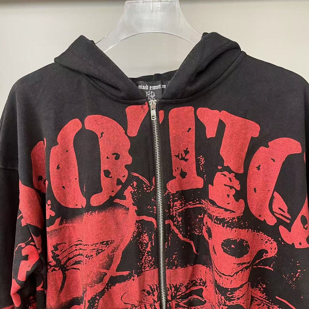 MIXED EMOTION Gothic Graphic Pullover Hoodie