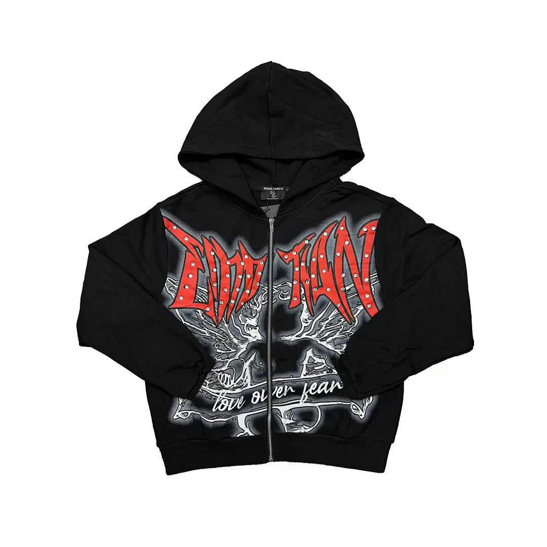 MIXED EMOTION Angel Wing Graphic Zip-Up Hoodie