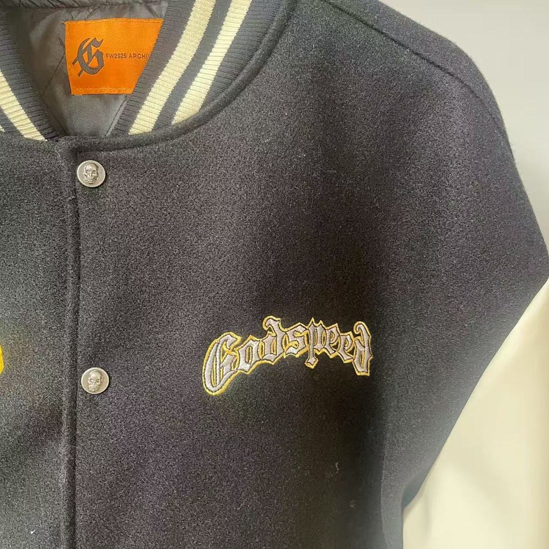 GODSPEED Skull & Wing Graphic Varsity Jacket