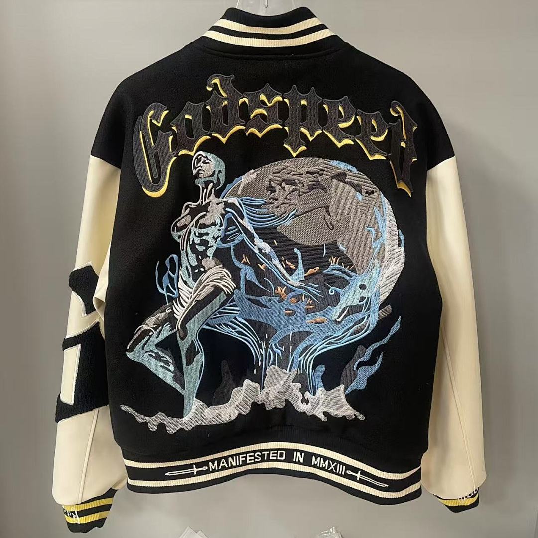 GODSPEED Skull & Wing Graphic Varsity Jacket