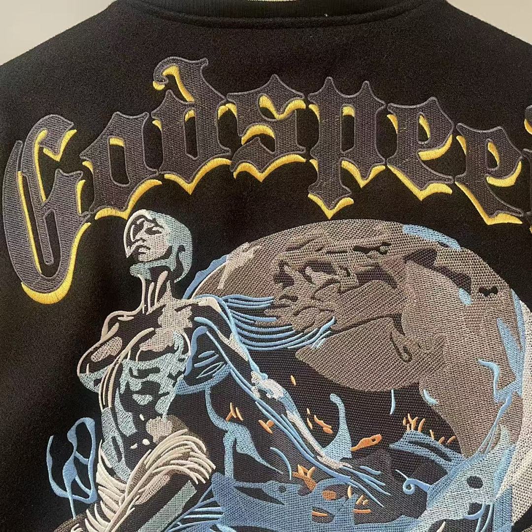 GODSPEED Skull & Wing Graphic Varsity Jacket