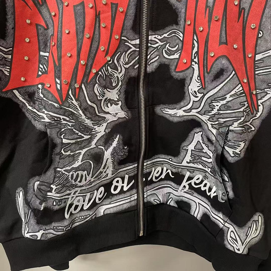 MIXED EMOTION Angel Wing Graphic Zip-Up Hoodie