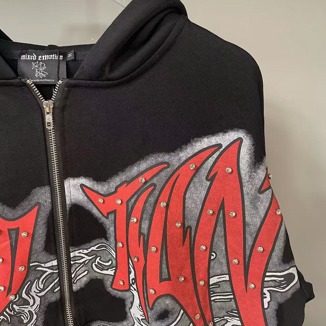 MIXED EMOTION Angel Wing Graphic Zip-Up Hoodie