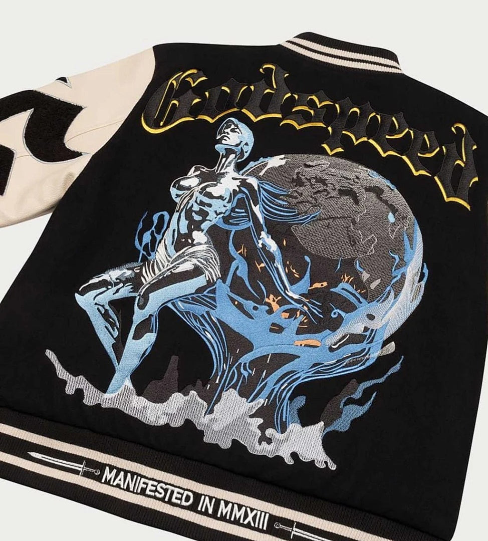 GODSPEED Skull & Wing Graphic Varsity Jacket
