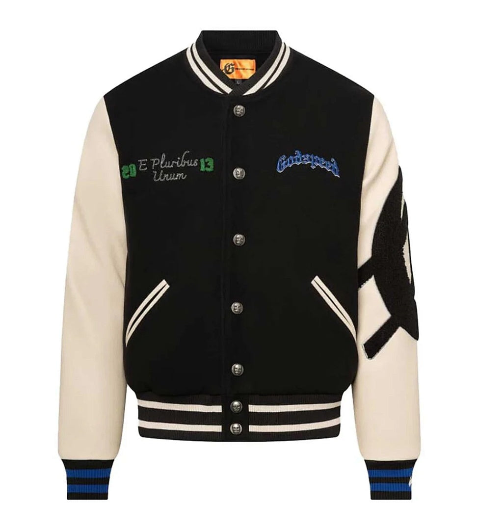 GODSPEED Skeleton Eagle Graphic Varsity Jacket