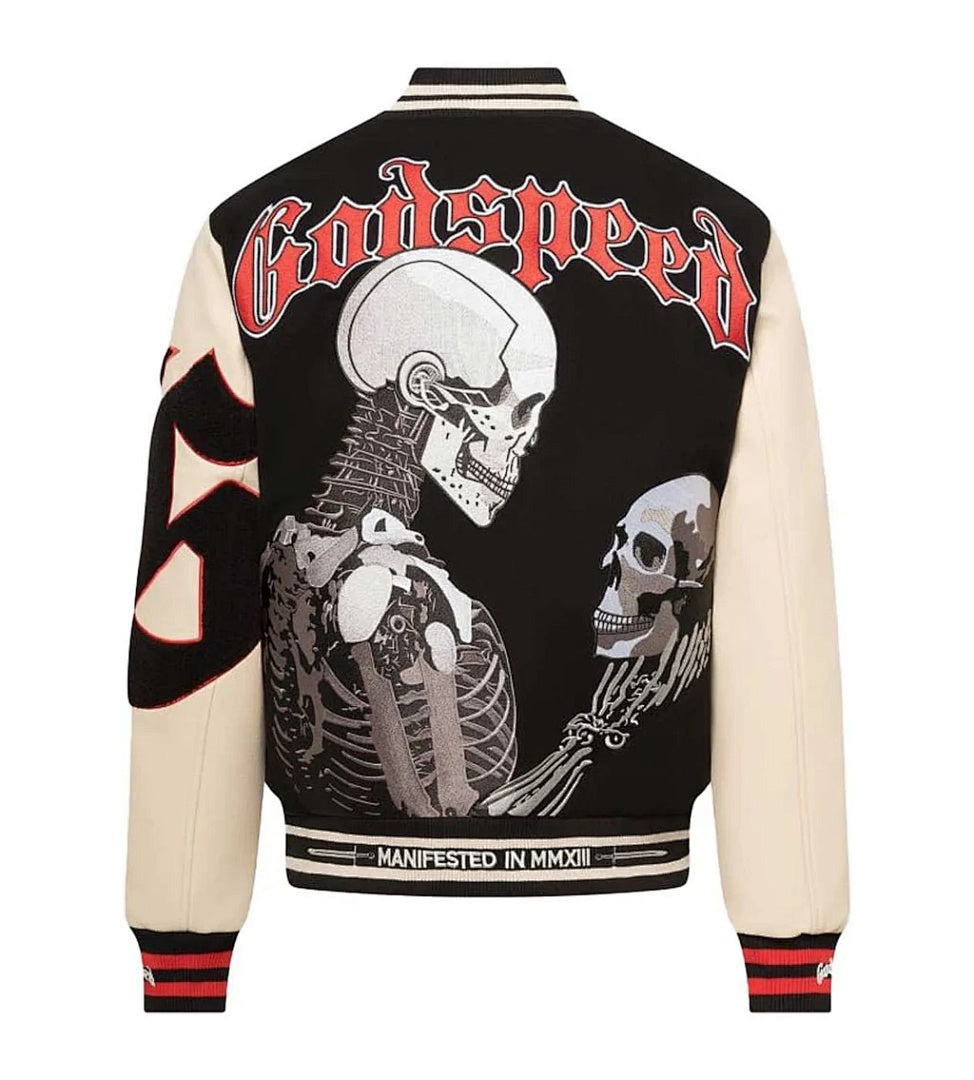 GODSPEED Skull Graphic Varsity Jacket