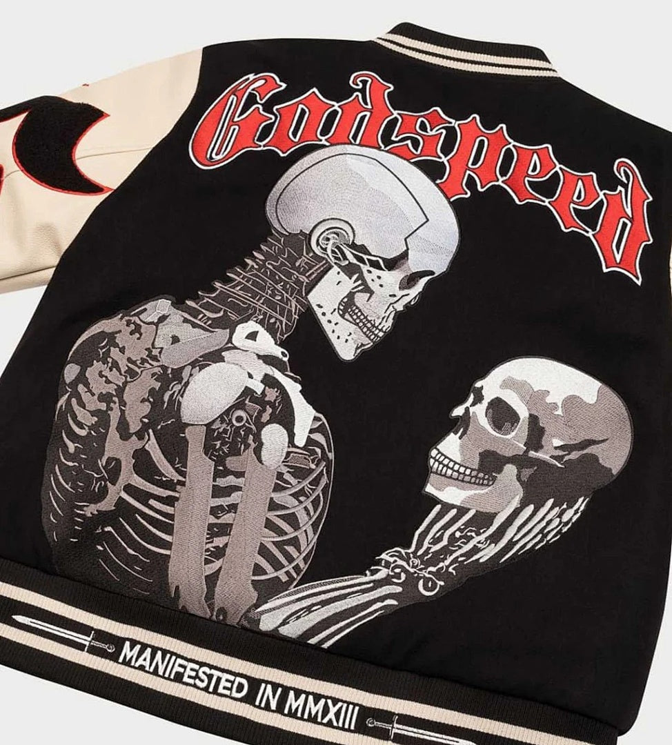 GODSPEED Skull Graphic Varsity Jacket