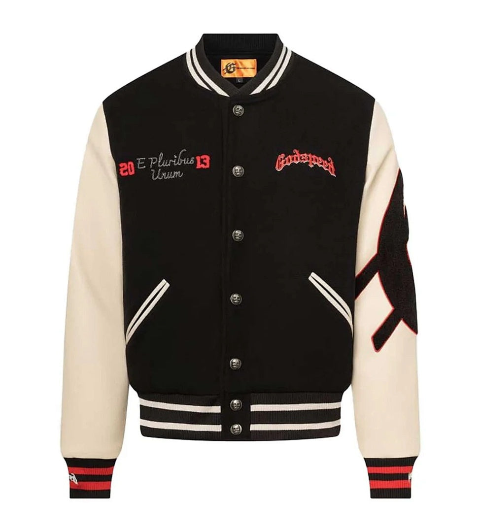 GODSPEED Skull Graphic Varsity Jacket