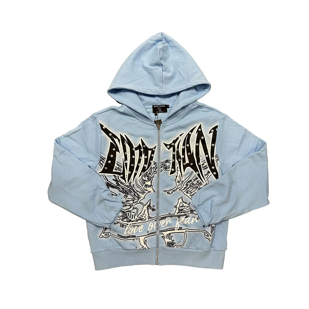 MIXED EMOTION Gothic Wing Embroidery Graphic Hoodie