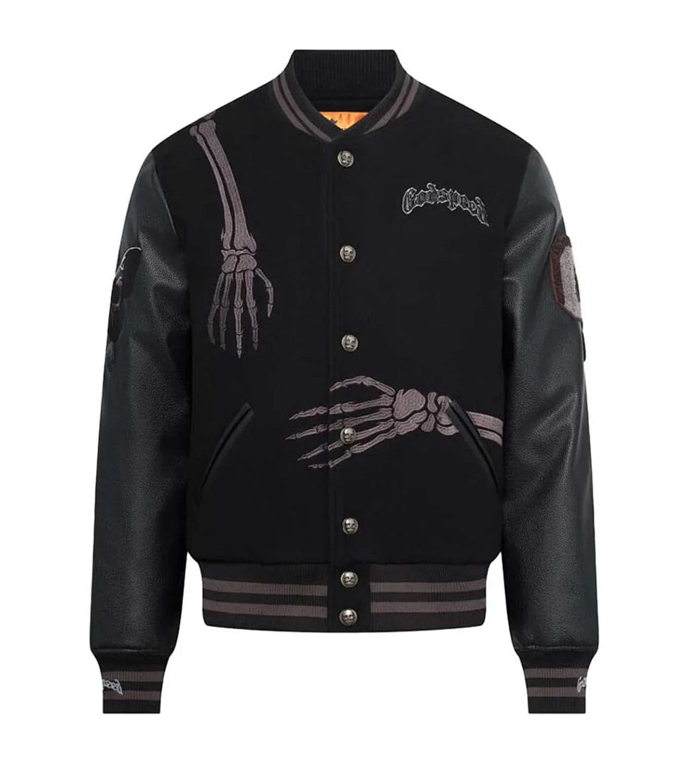 GODSPEED Full Back Skeleton Graphic Varsity Jacket
