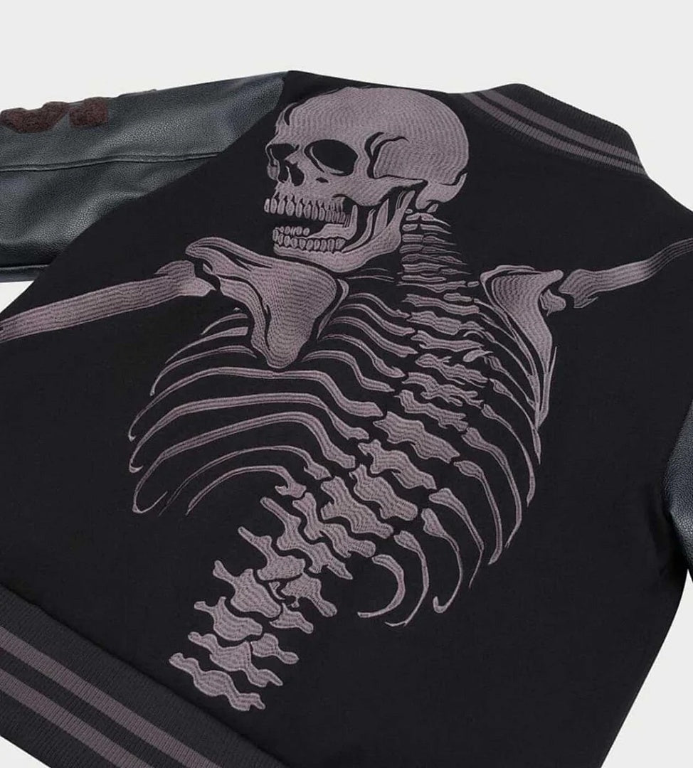 GODSPEED Full Back Skeleton Graphic Varsity Jacket