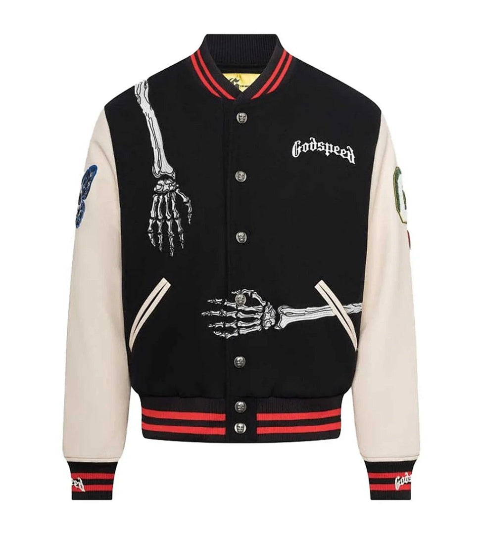 GODSPEED Skeleton Graphic Varsity Jacket