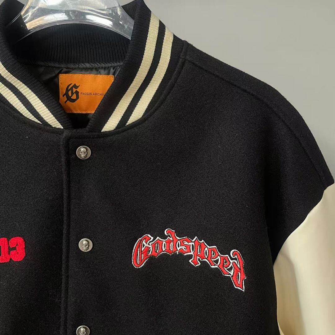 GODSPEED Skull Graphic Varsity Jacket
