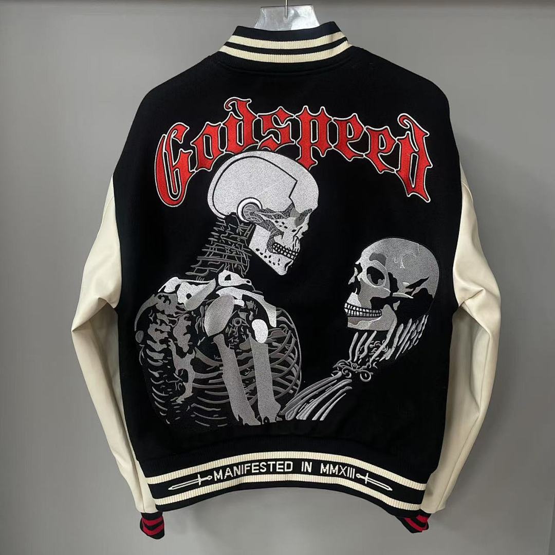 GODSPEED Skull Graphic Varsity Jacket