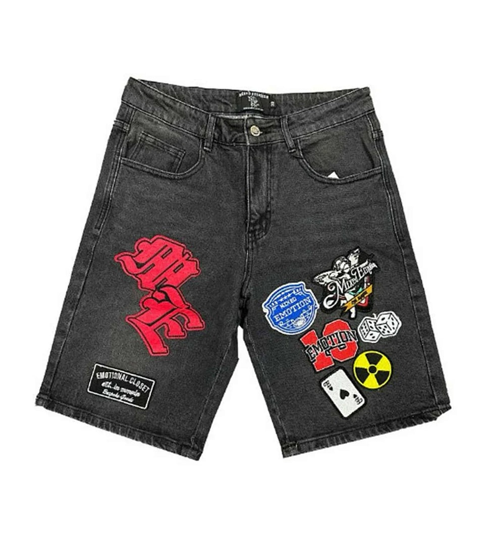 MIXED EMOTION Multi Graphic Applique Casual Shorts