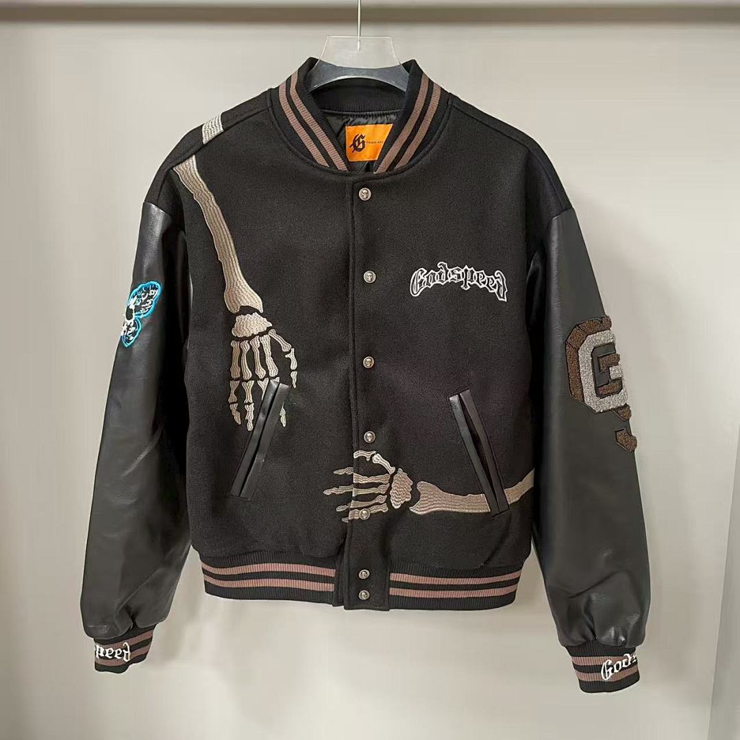 GODSPEED Full Back Skeleton Graphic Varsity Jacket