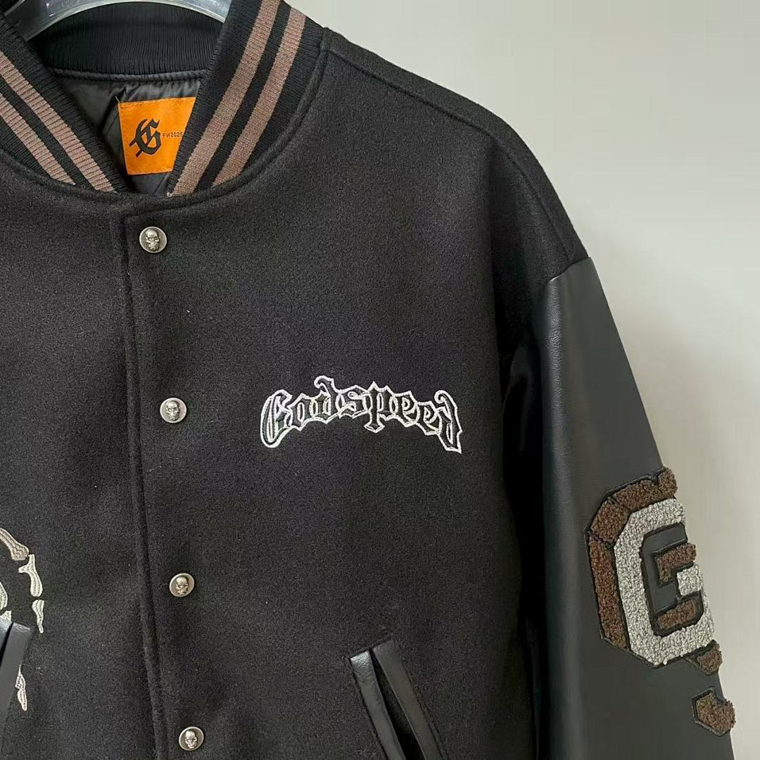 GODSPEED Full Back Skeleton Graphic Varsity Jacket