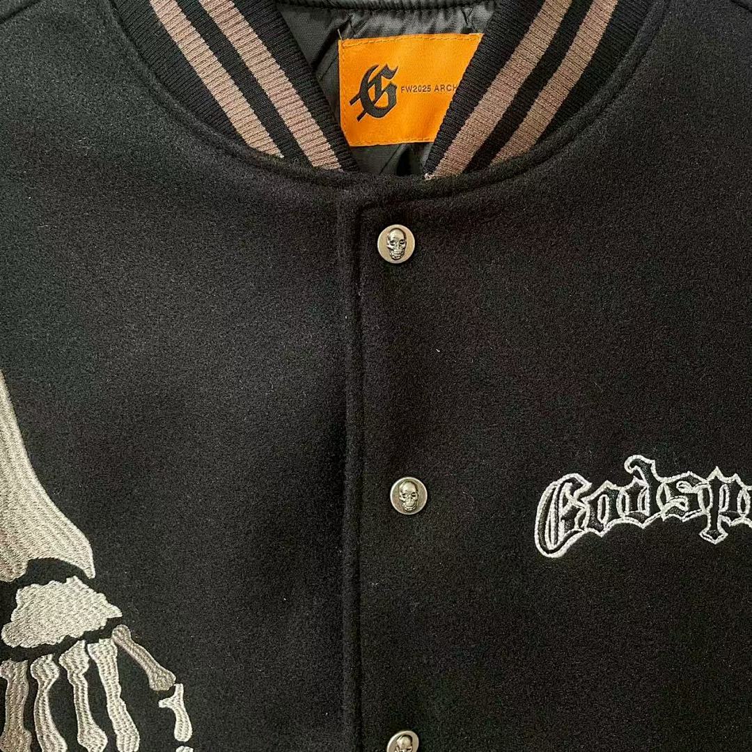 GODSPEED Full Back Skeleton Graphic Varsity Jacket