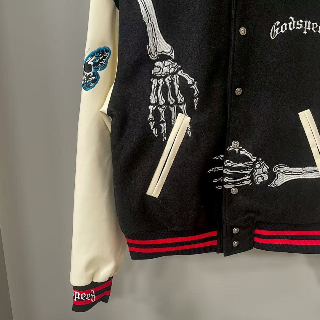 GODSPEED Skeleton Graphic Varsity Jacket