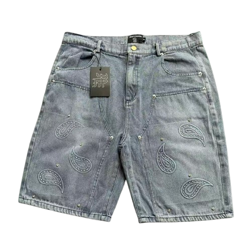 MIXED EMOTION Distressed Graphic Knee-Length Shorts
