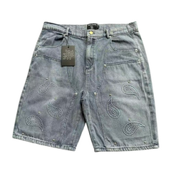 MIXED EMOTION Distressed Graphic Knee-Length Shorts
