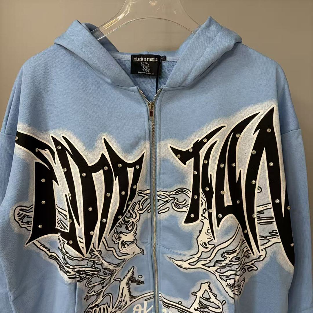 MIXED EMOTION Gothic Wing Embroidery Graphic Hoodie