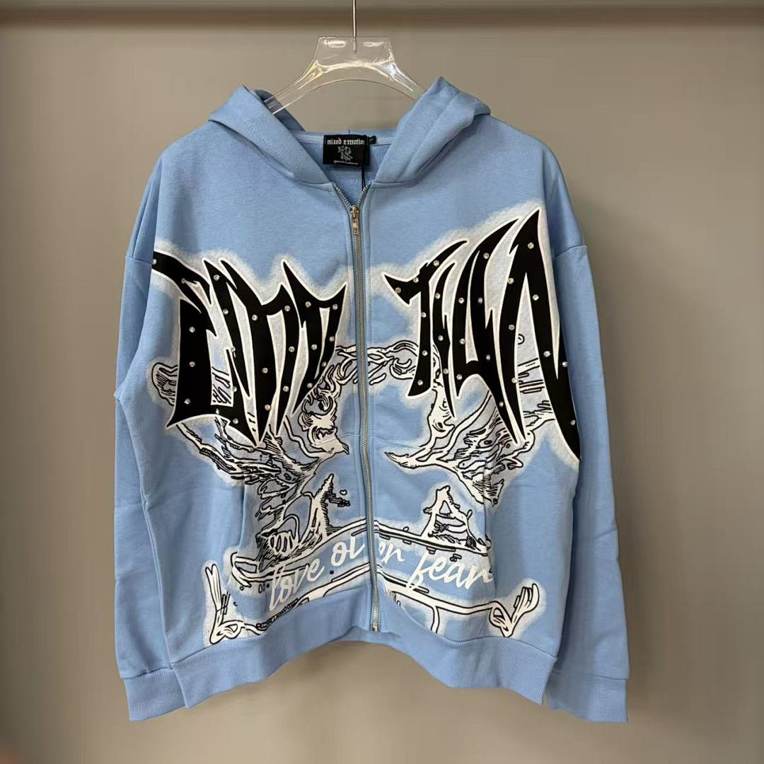 MIXED EMOTION Gothic Wing Embroidery Graphic Hoodie