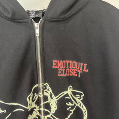 MIXED EMOTION Vintage Wing Graphic Zip-Up Hoodie