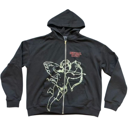 MIXED EMOTION Vintage Wing Graphic Zip-Up Hoodie