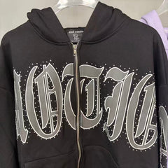 MIXED EMOTION Gothic Script Graphic Zip-Up Hoodie