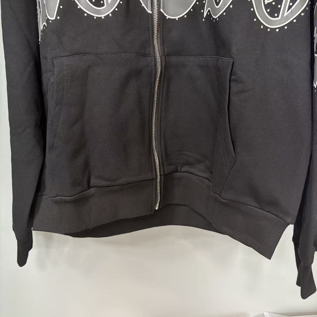 MIXED EMOTION Gothic Script Graphic Zip-Up Hoodie