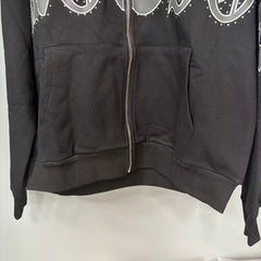 MIXED EMOTION Gothic Script Graphic Zip-Up Hoodie