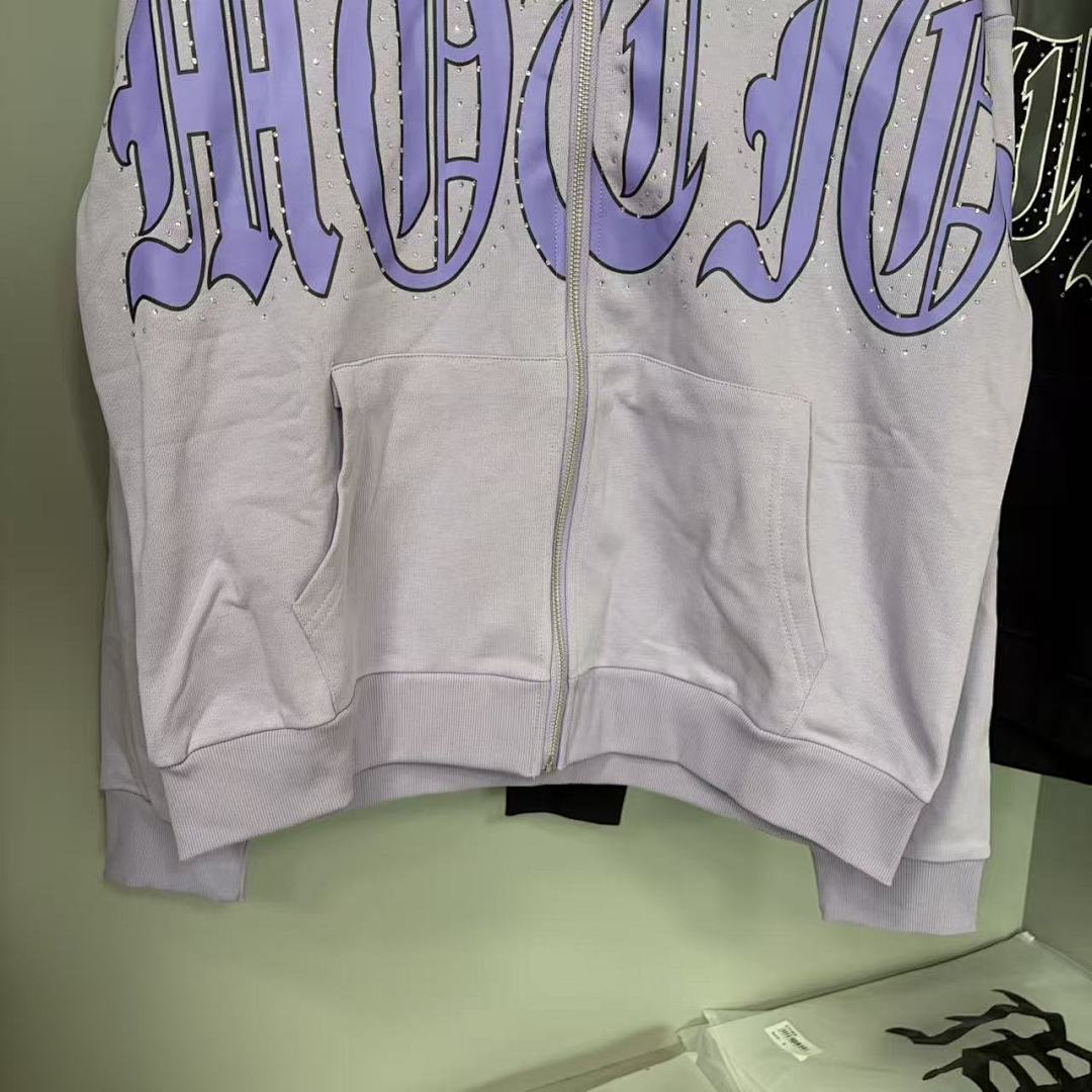 MIXED EMOTION Gothic Script Graphic Zip-Up Hoodie