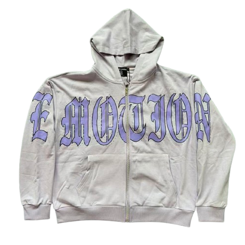 MIXED EMOTION Gothic Script Graphic Zip-Up Hoodie