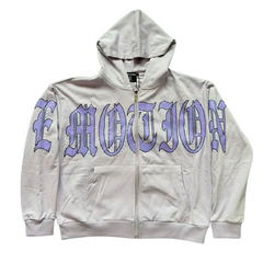 MIXED EMOTION Gothic Script Graphic Zip-Up Hoodie