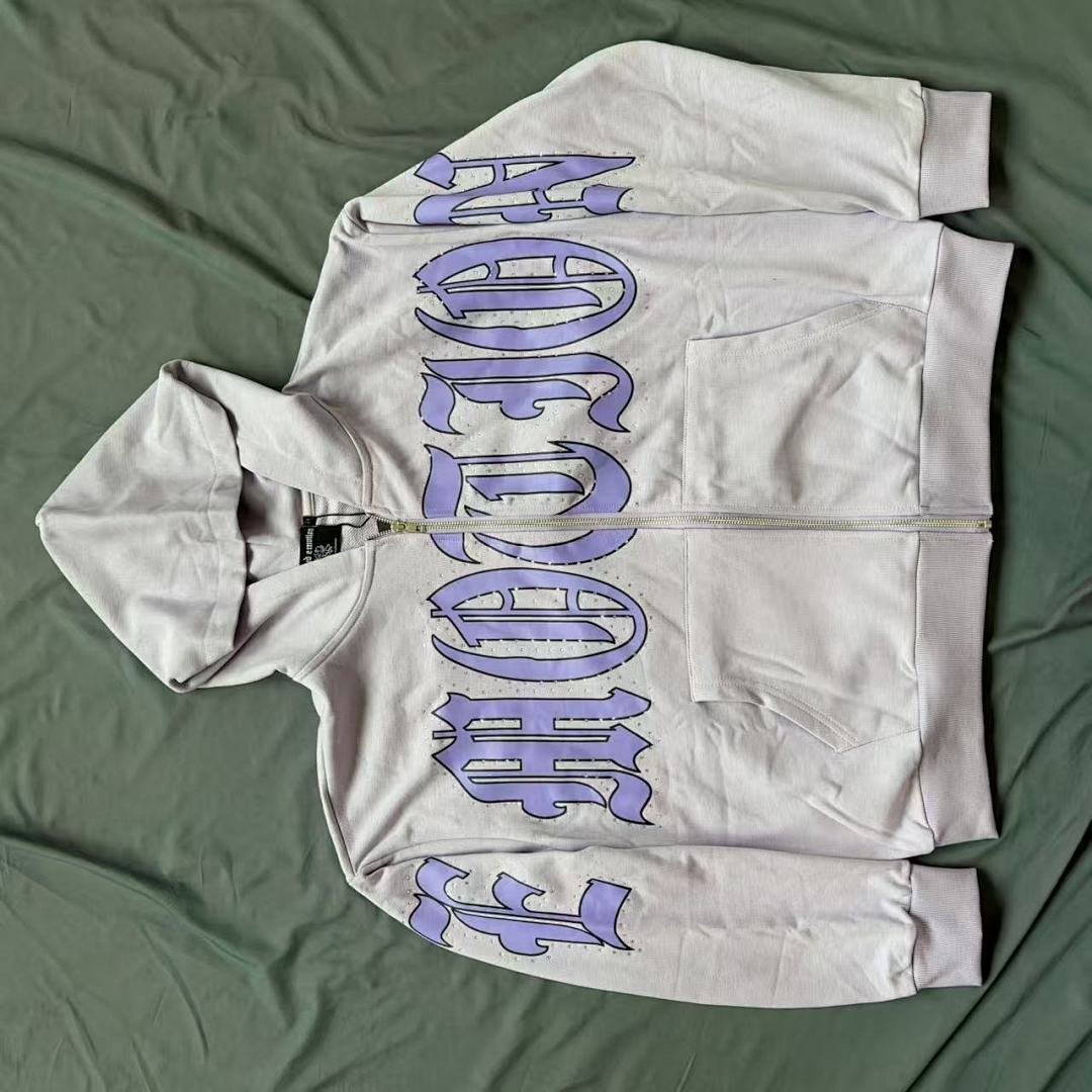 MIXED EMOTION Gothic Script Graphic Zip-Up Hoodie