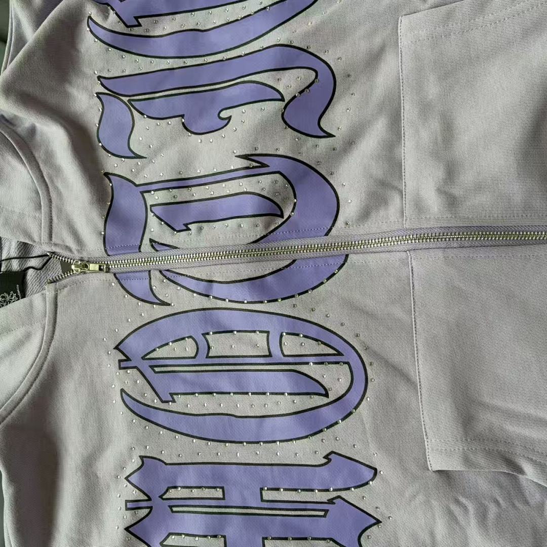 MIXED EMOTION Gothic Script Graphic Zip-Up Hoodie
