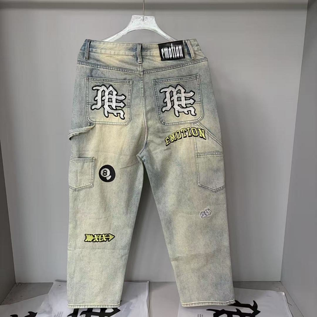 MIXED EMOTION Patchwork Graphic Straight-Leg Jeans