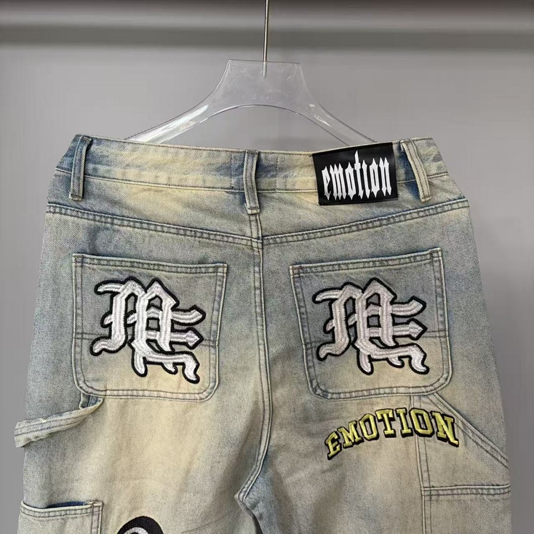 MIXED EMOTION Patchwork Graphic Straight-Leg Jeans