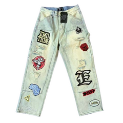 MIXED EMOTION Patchwork Graphic Straight-Leg Jeans