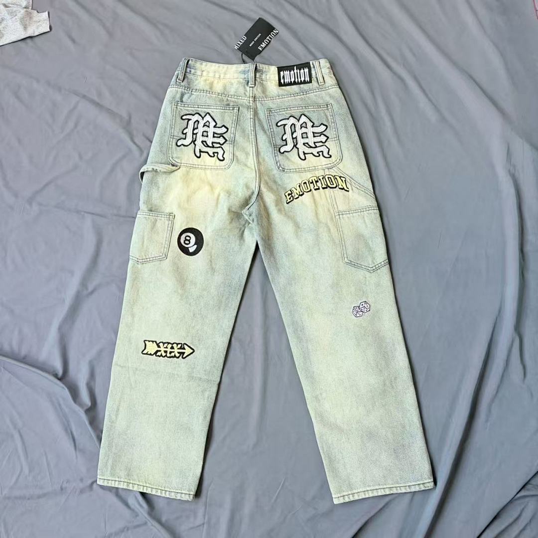 MIXED EMOTION Patchwork Graphic Straight-Leg Jeans