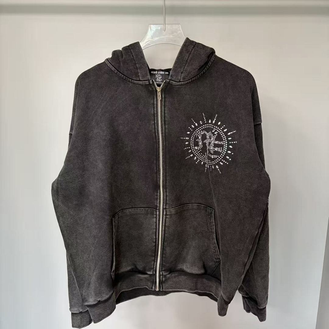 MIXED EMOTION Vintage Washed Zip-Up Jacket