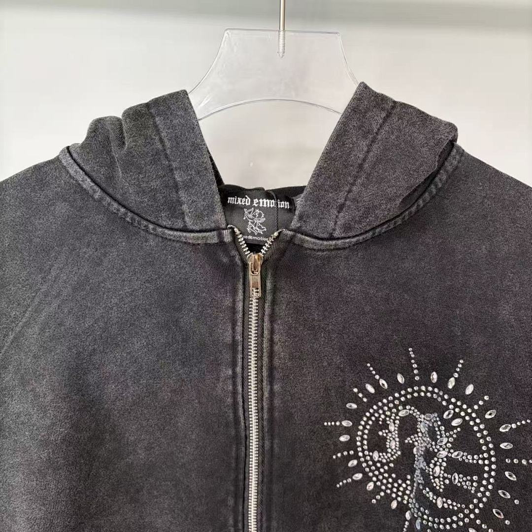 MIXED EMOTION Vintage Washed Zip-Up Jacket