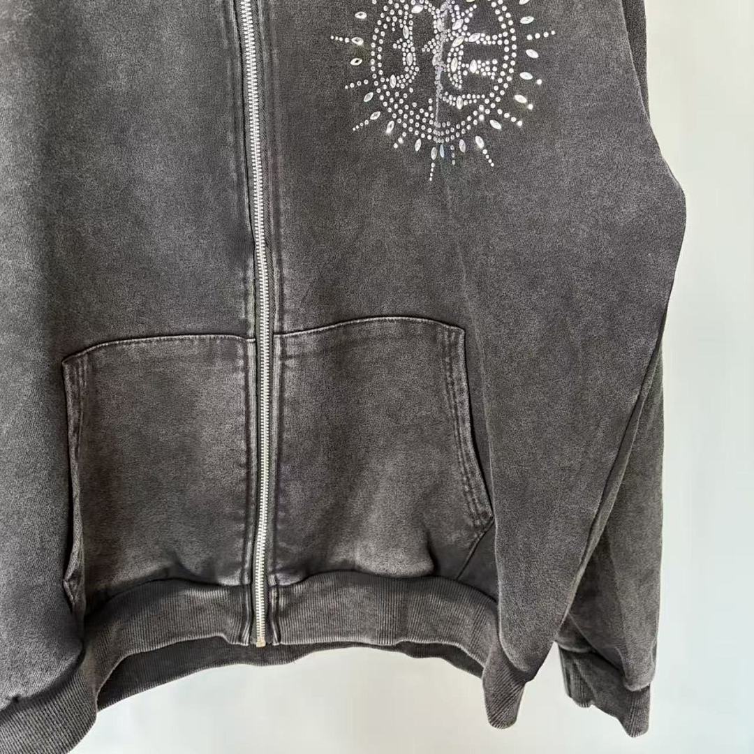 MIXED EMOTION Vintage Washed Zip-Up Jacket