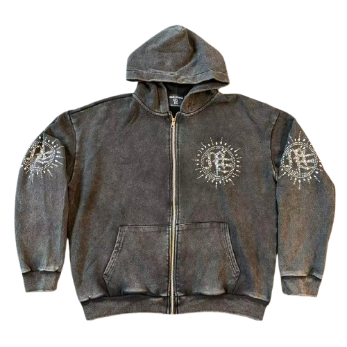 MIXED EMOTION Vintage Washed Zip-Up Jacket
