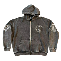 MIXED EMOTION Vintage Washed Zip-Up Jacket