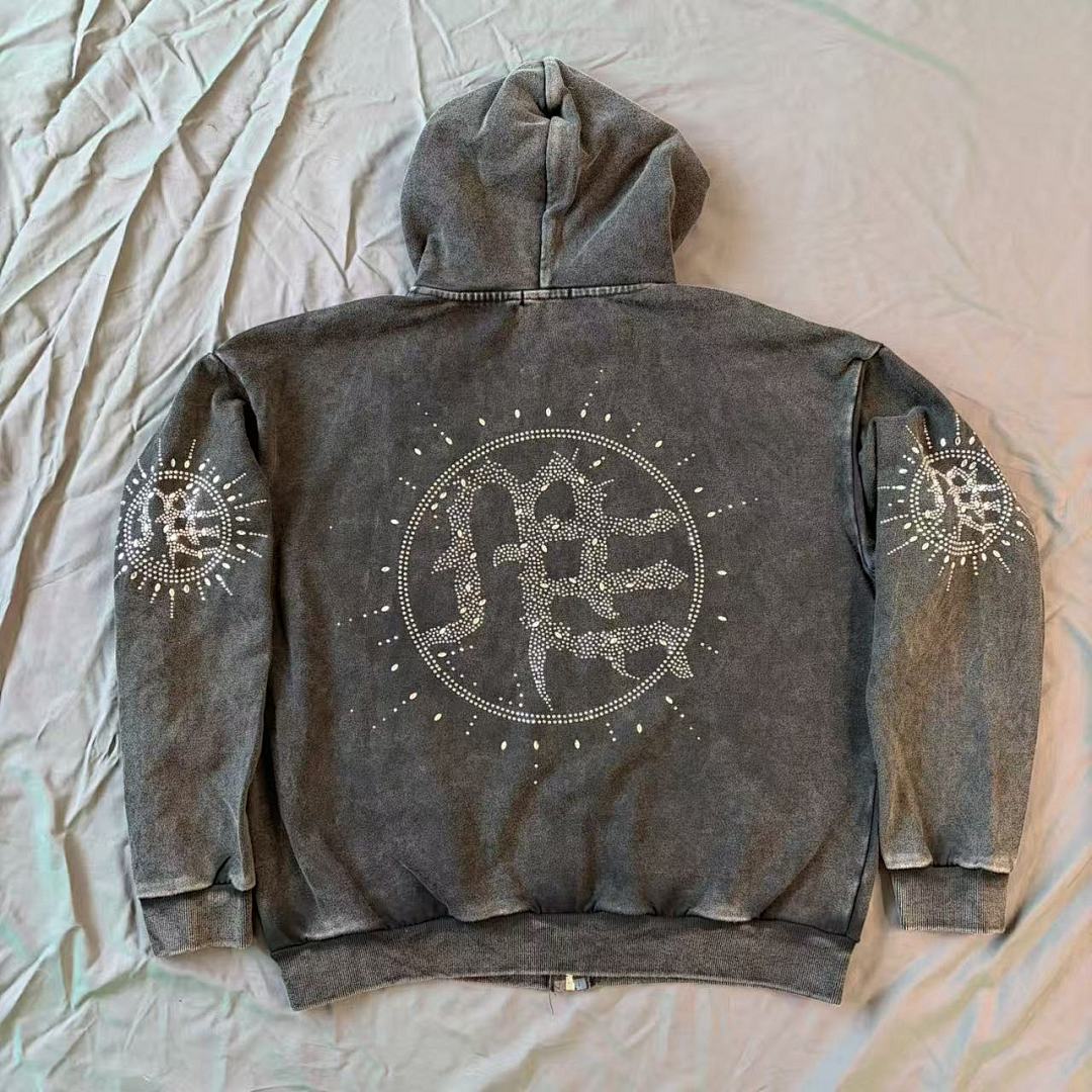 MIXED EMOTION Vintage Washed Zip-Up Jacket