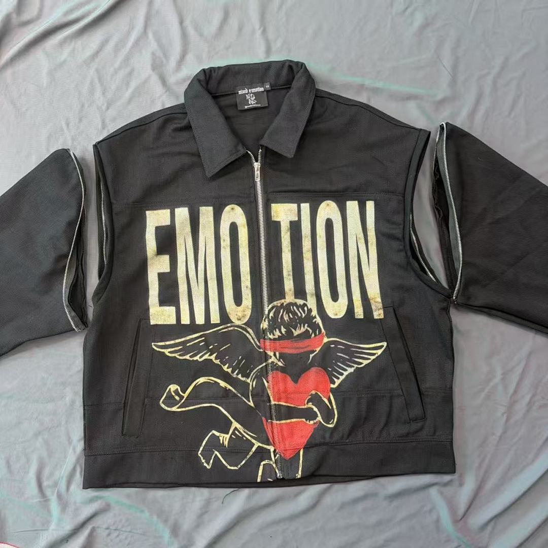 MIXED EMOTION Eagle Script Graphic Zip Jacket