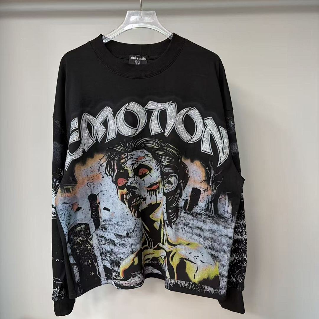 MIXED EMOTION Distressed Character Graphic Long Sleeve Top
