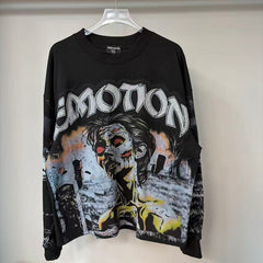 MIXED EMOTION Distressed Character Graphic Long Sleeve Top